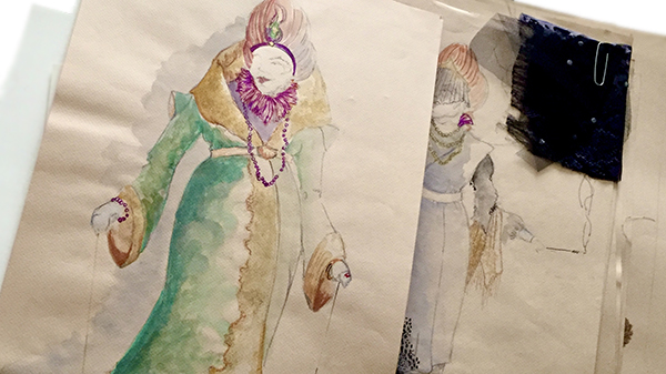 watercolor sketches of costume designs